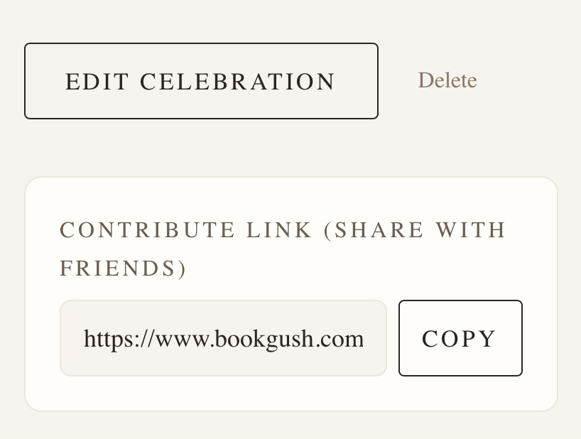 The create-celebration screen in Bookgush